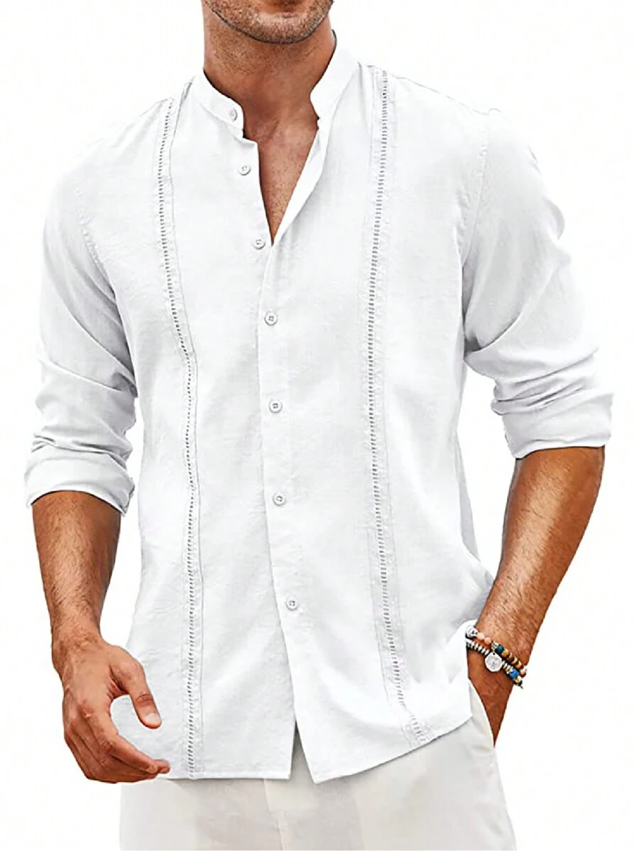 Camisas Casual Playa De Guayabera Cubana Para Hombre - Blanco - Ver 1