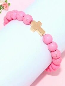 1件女士黑色玛瑙串珠绿松石十字架吊坠手链 - Bracelet - 查看 14