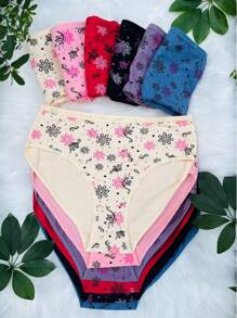 12Pcs Super Comfortable Women Panties High Density Breathable Moisture Wicking Stretchy Intimates Plus Size Cotton Briefs Stylish Prints Assorted Colors Womens Everyday Lingerie Underwear(6 Color Random Delivery) - 彩色 - 查看 3