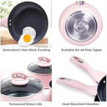Blush Pink 5-Piece Ceramic Cookware Set - Includes 2 Frying Pans And 3 Saucepans With Grey Sparkle Ceramic Non-Stick Coating - Suitable For All Hobs - PTFE And PFOA - Blush Pink1 - View 3