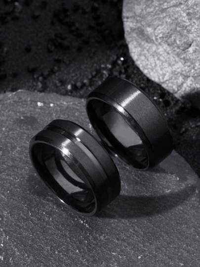 2pcs Men's Black Rings Stainless Steel Gothic Minimalist Recessed Ring Suitable For Everyday Wear Holiday Gifts Christmas Thanksgiving New Year Gifts Boyfriend Gifts