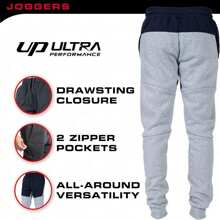 3 Pack Fleece Active Tech Joggers For Men, Mens Sweatpants With Zipper Pockets - Color Block Navy / Color Block Black / Color Block Charcoal - View 2
