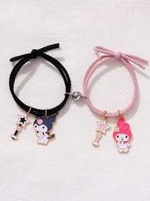 Sanrio 2pcs/Set Sanrio Character Friendship Bracelet Set, Comes With Magnetic Clasp, Polyamide Woven Strap, Anime Style Charm Bracelet, Suitable For Couples And Friends, Bracelet Set, Couples, Anime Items, Halloween