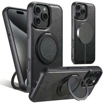 Suteni Étui de téléphone en PU avec support rotatif à 360° et chargeur sans fil compatible MagSafe magnétique puissant pour 16 Pro Max 15 Plus 14 13 12 et Galaxy S25 Ultra S24 S23 S22, Pixel 10 Pro XL 9A 8 7 6