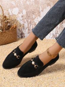 休闲时尚舒适百搭女士乐福鞋，防滑，一脚蹬，粗跟厚底平底鞋 - 黑色 - 查看 5