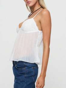 Women Y2k Crop Cami Tops Sexy Pleated Camisole Spaghetti Strap Bow Decor V-Neck Lace Tank Tops Summer Going Out Tops Backless Shirt Aesthetic Clothes Streetwear - 白色 - 查看 4