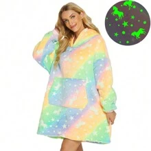 Oversized Microfiber Wearable Blanket,Night Light-One Size Fits All-Elongated Blanket Hooded Casual Homewear Top-88cm/150cm - Orange - View 1