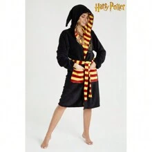 Harry Potter Hooded Fluffy Dressing Gown - Black - View 3