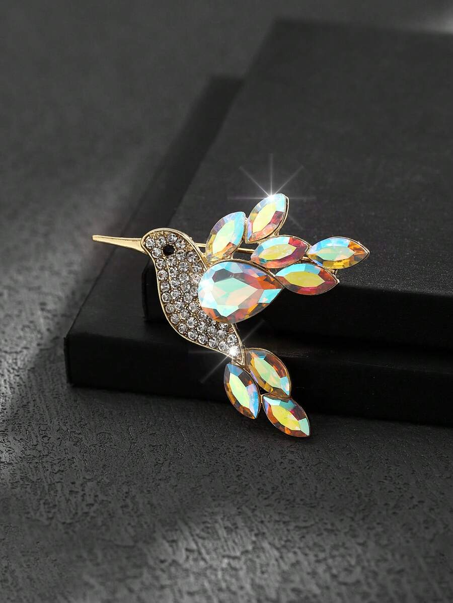 1pc Fashionable European & American Luxurious Crystal Studded Glass Bird Shaped Brooch, Couples Lovely Glamorous Accessory Pin For Clothes Bag Charm School