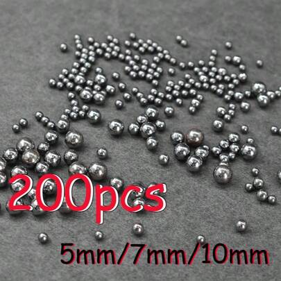 200 个钢球 5 毫米（0.2 英寸）/7 毫米（0.27 英寸）/10 毫米（0.39 英寸）户外射击配件，可与弹弓、户外狩猎、钓鱼、射击鸟类等一起使用。休闲娱乐玩具、射击练习和比赛配件