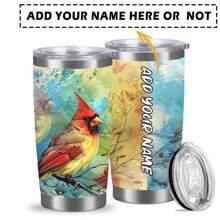 1 件 20 盎司个性化玻璃杯 DIY 带名字文字，不锈钢定制旅行玻璃杯，带有特殊鸟类照片设计，带盖和吸管的隔热双层玻璃杯，使用家人、夫妻、孩子、朋友、宠物的名字的保冷隔热夏季咖啡水瓶，妻子送给丈夫的个性化礼物，生日礼物，女儿儿子孩子在父亲节送给爸爸的最佳礼物，定制咖啡杯，带有最佳爸爸文字的咖啡杯