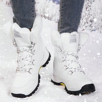 1 双男女款冬季中筒雪地靴，户外防水防滑加厚保暖雪地靴，舒适情侣鞋