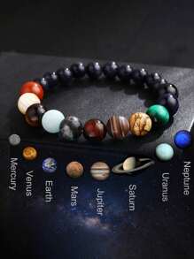 12 星座手链 - 白羊座、金牛座、双子座、巨蟹座、狮子座、处女座、天秤座、天蝎座、射手座、摩羯座、水瓶座、双鱼座、女士/男士礼物、虎眼石串珠手链、友谊礼物、创意星球手链、圣诞节、新年、情人节节日礼物