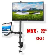 Portable Dual Monitor Desk Mount Stand With Laptop Tray For 17" To 32" Screen - 咖啡棕 - 查看 2