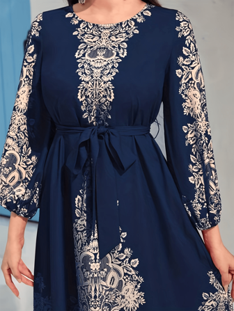 Scacto Rochie lungă tip A-Line cu mânecă lanternă cu decolteu rotund în stil arab, modestă și elegantă pentru zi cu zi, ocazional, călătorie, vacanță, petrecere, navetă