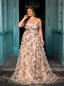 QOQ Summer Elegant Plus Size Women Formal Dress Party Evening Gown For Evening Party, Formal Events, Graduation Season Prom, Galas - Apricot - View 3