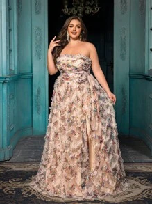 QOQ Summer Elegant Plus Size Women Formal Dress Party Evening Gown For Evening Party, Formal Events, Graduation Season Prom, Galas - Apricot - View 5