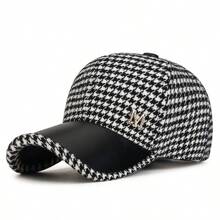 1pc Houndstooth Letter Metallic Decor Casual Elegant Baseball Cap