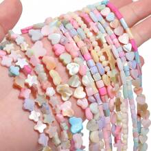 彩色淡水贝壳珠子 珠子 心形 十字形 星形 珍珠母珠 适用于珠宝制作 DIY 手链配饰