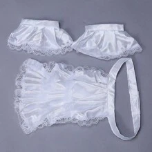 Set de jabot și manșete din satin cu volane, detașabil pentru adulți