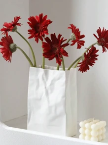 褶皱纸袋形陶瓷花瓶，大容量插花，书架装饰，适合家居装饰，卧室装饰，办公室和学生，最佳情人节和礼物（白色）礼物生日毕业 - 彩色 - 查看 2