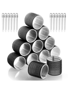 24 件套大号卷发器不加热卷发锥套装刘海卷发器自粘式双层卷发器 [12 个发圈和 12 个夹子]，发饰 - 彩色 - 查看 12