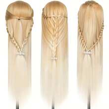 Mannequin Head 26 Inch Training Head Synthetic Fibre Beauty Doll Head Styling Head Hair Braiding Head Hairdresser Training Model Practice Head Hair Mannequin