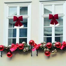 1 件天鹅绒蝴蝶结装饰 - 随机尺寸 [S、M、L] 带 1 根悬挂绳，圣诞花环，圣诞饰品，圣诞礼物，适用于家庭、墙壁、窗户、门廊、室内/室外装饰，红色浆果蝴蝶结壁挂