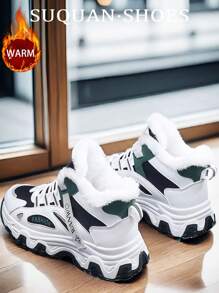 1 Pair Women's Thick Snow Boots, 2025 Winter New Student Thick Plush Lining Warm Increased Height Snow Boots, Women's Multi-Function Fashion Flat Shoes, Flat Soft Rubber Sole Non-Slip Casual Sneakers, Suitable For Daily Matching, Casual, Work, Sports, Driving, Shopping, Outdoor Wear - Green - View 6