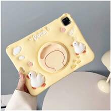 1pc Cute 3D Duck Design Shockproof Full Coverage Soft Silicone Protective Case With 360 Degree Rotating Stand Compatible With IPad/ Tablets