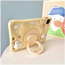 1pc Cute 3D Duck Design Shockproof Full Coverage Soft Silicone Protective Case With 360 Degree Rotating Stand Compatible With IPad/ Tablets