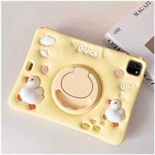 1pc Cute 3D Duck Design Shockproof Full Coverage Soft Silicone Protective Case With 360 Degree Rotating Stand Compatible With IPad/ Tablets