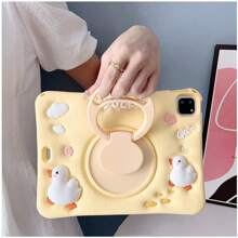 1pc Cute 3D Duck Design Shockproof Full Coverage Soft Silicone Protective Case With 360 Degree Rotating Stand Compatible With IPad/ Tablets