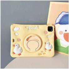 1pc Cute 3D Duck Design Shockproof Full Coverage Soft Silicone Protective Case With 360 Degree Rotating Stand Compatible With IPad/ Tablets