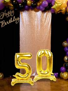 2 个自立数字气球金色巨型数字生日铝箔气球适用于 40 岁 50 岁 60 岁 70 岁 80 岁生日派对装饰年龄数字气球周年派对用品