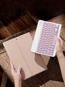 Neue RGB hinterleuchtete Tastatur und Schreibtisch-Ablage, aufgerüstete beleuchtete Tastatur, kompatibel mit Samsung, iPad, MatePad, mit abnehmbarer kabelloser Bluetooth Tastatur und Stifthalter Schutzhülle