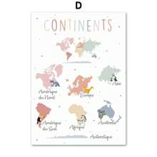 1 幅法语教育海报字母数字天气太阳系帆布画北欧墙壁艺术画儿童房装饰无框架