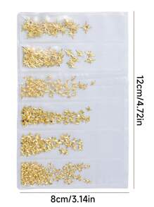 400 件 3D 星星美甲饰品套装金色和银色星星六角星铆钉 DIY 美甲 3D 金属指甲装饰女士指甲尖配件美甲用品指甲美甲宝石 - 金色 - 查看 5