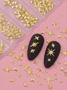 400 件 3D 星星美甲饰品套装金色和银色星星六角星铆钉 DIY 美甲 3D 金属指甲装饰女士指甲尖配件美甲用品指甲美甲宝石 - 金色 - 查看 2