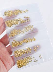 400 件 3D 星星美甲饰品套装金色和银色星星六角星铆钉 DIY 美甲 3D 金属指甲装饰女士指甲尖配件美甲用品指甲美甲宝石 - 金色 - 查看 4