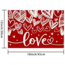 1 Pc/4 Pcs Heart-Shaped Red Linen Placemats, 12"X18" Seasonal Kitchen Table Decor, Wedding Party Decoration, Home Decorations - Red - View 5