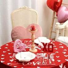 1 Pc/4 Pcs Heart-Shaped Red Linen Placemats, 12"X18" Seasonal Kitchen Table Decor, Wedding Party Decoration, Home Decorations - Red - View 4