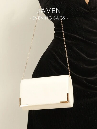 1入組素色PU皮革磁扣鏈條手拿包適用於日常使用,日期和派對