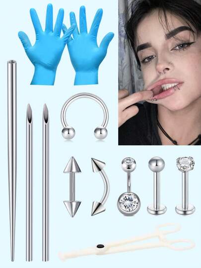 7 piezas Juego de perforación de acero inoxidable, adecuado para todas las áreas de perforación, incluye agujas de perforación de 12G, 14G, 16G, 20G para cartílago de la oreja, lóbulo de la oreja, nariz, labio, ceja