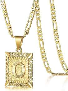 Collar colgante con inicial para mujeres y hombres, collar con monograma de letra mayúscula cuadrada, collar con cadena de con alfabeto de A a Z para mujeres y hombres