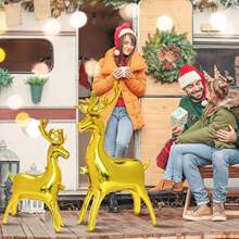 全新 4D 金色站立驯鹿和雪橇圣诞老人铝箔气球套装，圣诞节和新年派对装饰铝箔气球 - 彩色 - 查看 11