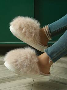 Women's Simple Fashion Plush Feeling Soft Thick Bottom Fall And Winter For Home Indoor And Outdoor Couple Models Home Fur Slippers