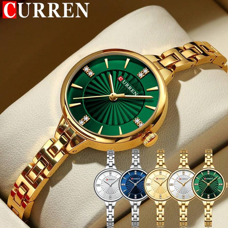 Relógio Feminino de Moda CURREN, Marca de Luxo, Clássico, para Mulheres e Meninas, Pulseira de Aço Inoxidável, Simples, Original, À Prova d'Água, Elegante, Presente Feminino, 9097L