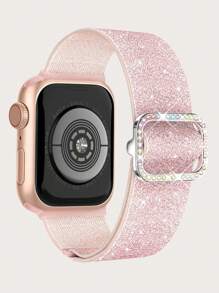 Sparkly Stretchy Nylon Band Compatible With Apple Watch Band 38/40/41/42/44/45/46/49mm, Bling Elastic Nylon Straps Shiny Cute Glitter Women Replacement Sport Solo Loop Wristband Compatible With Apple Watch Series Ultra/10/9/SE/8/7/6/5/4/3/2/1