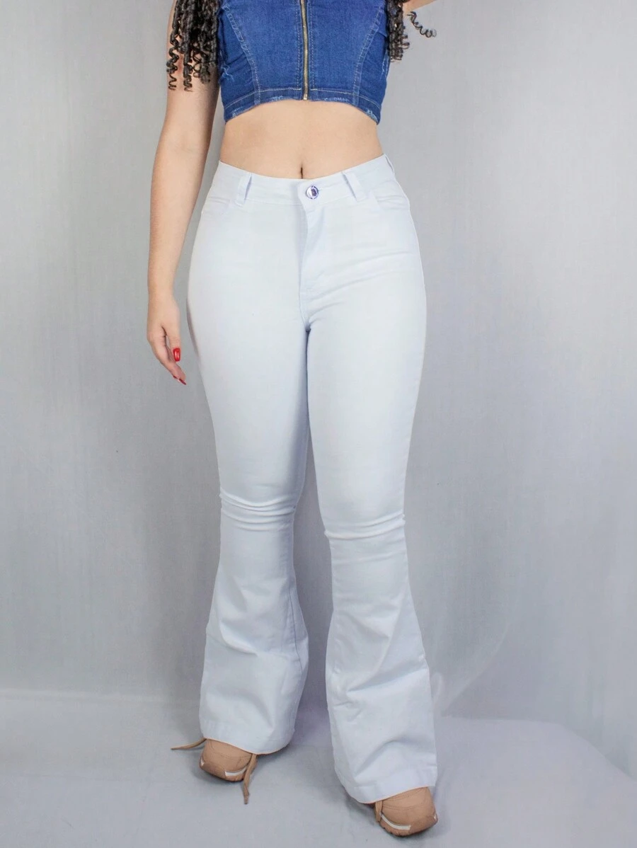 Calça Flare Branca Feminina - Branco - Visão 1